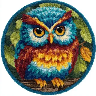 kitphoenix Knüpfteppiche Landschaft Knüpfen Handarbeit Set Eule 50X50Cm Diy Knüpfsets Mit Werkzeug Knüpfhaken-Teppich Teppichherstellungs Handarbeit Für Heimdekoration