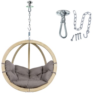 AMAZONAS Hängesessel Set: Globo Chair Taupe + Deckenhaken Power Hook | Set in edlem Design aus FSC Fichtenholz bis 120 kg in Grau-Braun