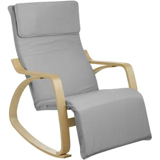 Baroni Home Schaukelstuhl mit Armlehnen aus Holz, ergonomisch, aus Stoff mit Kopfstütze und 5 Höhen verstellbaren Fußstütze. 150 kg belastbar, Wohn- oder Schlafzimmer, Grau, 82x67x98 cm