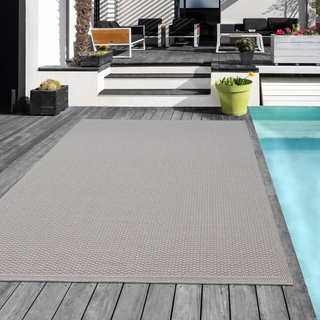 Mia ́s Teppiche Tulsa - Outdoor-Teppich für Terrasse und Balkon - Wetterfest, UV-Beständig, Wasserabweisend, Pflegeleicht, Robust und Strapazierfähig, Grau, 240 x 340 cm