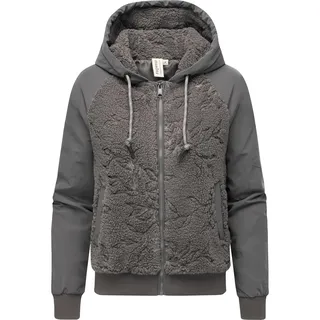 Ragwear Damen, Plüsch Jacke mit gemustertem Teddyfleece, Zipper und Kapuze Talianita YOUMODO", stone, Grey Gr. M - M