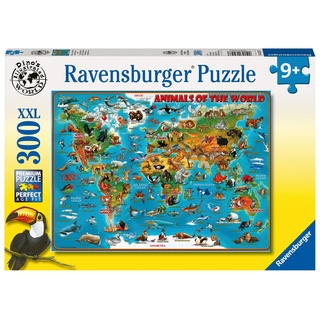 Ravensburger Kinderpuzzle - 13257 Tiere rund um die Welt - Puzzle-Weltkarte für Kinder ab 9 Jahren, mit 300 Teilen im XXL-Format