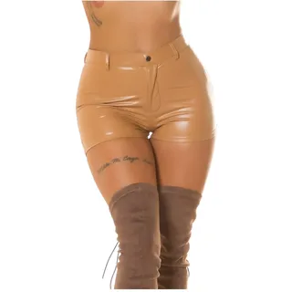 Koucla Damen Highwaist Leder Look Kunstleder Hotpants Shorts Hose L - L
