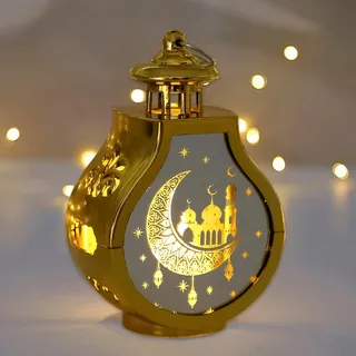 Recitem 1/2/4 Stück Ramadan Deko Laterne,LED Ramadan Mubarak Dekoration,Ramadan Deko Lampe, Eid Mubarak Laterne Mond Stern Muslimische Deko,DIY Ramadan Für Partys,Zu Hause Und Als Geschenk (1 Gold)