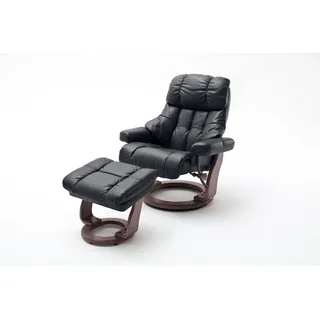 Robas Lund Relaxsessel Calgary XXL Leder 97 x 110 x 80 cm Schwarz mit Hocker