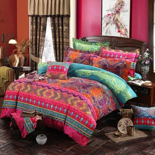 Lanqinglv Bohemian Bettwäsche 155x220 Boho Mandala Böhmisch Rot Blumen