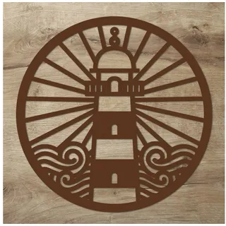 Namofactur 3D-Wandtattoo Leuchtturm im Holzreifen Wanddeko Hoop maritim Wandbild, Holz Leuchtturm Kreis maritime Wandgestaltung Nordsee / Ostsee Fans braun