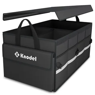 K KNODEL Autostruktur-Organisator mit faltbarem Deckel, Autospeicherbox und tasche, großer Kofferraumordner, Autoorganisator für Fahrzeuge und SUVs (Mittel, Schwarz)