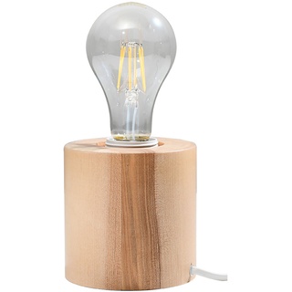 Nachttischlampe Lampe E27 Tischlampe Holz Vintage, Schlafzimmer Holzoptik Naturholz braun weiß, 1x E27 Fassung, HxLxB 10x10x10cm