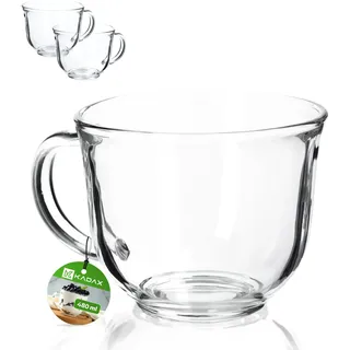 KADAX Große Teegläser 480 ml mit Henkel, 2er Set, spülmaschinenfeste Gläser für Heißgetränke wie Tee, Kaffee & Kakao, Teetassen, Kaffeegläser aus Glas, Kaffeetassen