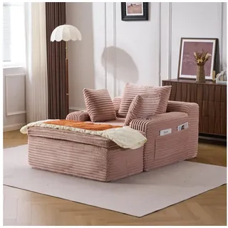 CANMOV Schlafsofa Vielseitiger Lounge-Sessel mit Liegefläche, Kissen und Getränkehaltern, Klein Sofa mit Bettfunktion, 113*164*63cm, 300kg tragbar rosa