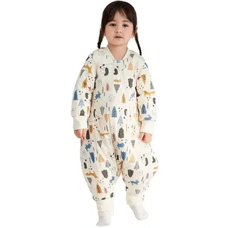 Duomiaomiao 3.5 Tog Baby Schlafsack mit füßen, Winter mit füßen,100% Baumwolle Schlafsack Baby, Baby Jungen 3.0 Tog mit Schlafsack, Cartoon-Laub (95cm-Beige Panda)