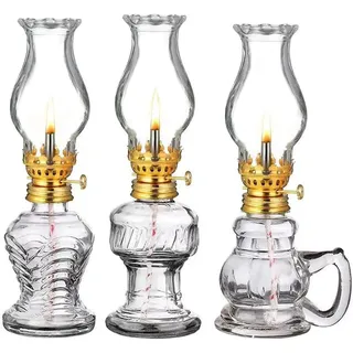 Vintage-Öllampen für den Innenbereich, 20,3 cm hoch, Kerosin-Lampe mit Sturmglas, rustikale Kerosin-Laterne für Notbeleuchtung, Tischdekoration (3 Stück Öllampen)