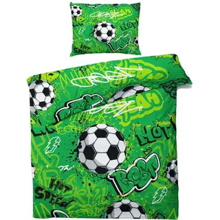 ZDABAOEC Fussball Kinderbettwäsche 100x135 Jungen, Weiche Microfaser Kinder Baby Bettwäsche 2er Set - 1 Bettbezug + 1 Kissenbezug 40x60, mit Reißverschluss, Wende Motiv