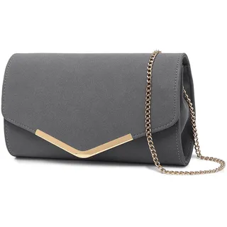 Miss Lulu Damen Umschlag Clutch Elegant Abendtasche Brauttasche Umschlag Clutch Tasche Handtasche mit Kette für Hochzeit Party Prom Grau