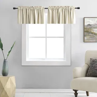 DONREN Vorhangvolant für Küche, 45,7 cm, lang, verdunkelnd, Volants, 182 x 45,7 cm, Creme-Beige, 2 Stück