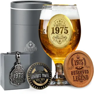 CROWNLY CRYSTAL® 1975 Geschenke Zum 50 Geburtstag Mann Bier Geschenke Für Männer Personalisierte Geschenke Bierglas Mit Gravur Bierglas Personalisiert Deko 50. Geburtstag Mann Geschenke Für Väter