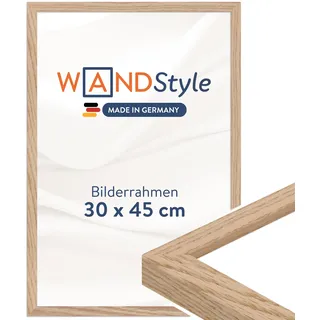 WANDStyle Bilderrahmen 30x45 Eiche, moderner Bilderrahmen Holz 30x45 cm | Hochwertiger Holzbilderrahmen, Posterrahmen zum Aufhängen, Rahmen 45x30 cm, Fotorahmen H950 - Made in Germany