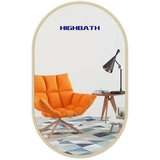 HIGHBATH Ovaler Wandspiegel, 50 x 70 cm, Metallrahmen, großer Goldspiegel für Badezimmer, Wohnzimmer, Schlafzimmer, Eingangsbereich