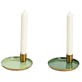 Kerzenhalter Stabkerzen Set grün 11cm - 2 Kerzenhalter für Stabkerzen aus Metall - Handmade - Hochzeit - Dekoration - Festlich (grün)