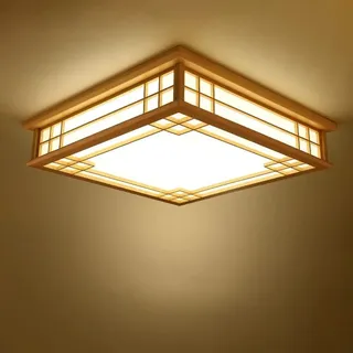 Japanische Deckenleuchte Tatami Lampe Holz LED Schlafzimmer Wohnzimmer Lampe Massivholz Deckenlampe Lampen Licht Deckenleuchten Lamp Protokolle Deckenlampen Umweltfreundliche Beleuchtung Dimmbare