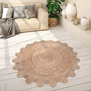 Paco Home Teppich Rund Wohnzimmer Jute Boho Ethno Muster Modern Handgefertigt Naturteppich 80 cm Rund,