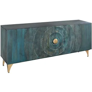 Sideboard GOLDEN SUNSET - 180cm - gold türkis - Mangoholz mit Stauraum | Soft Close, handgefertigtes Unikat, montiert geliefert, großzügige Ausführung, modernes Design