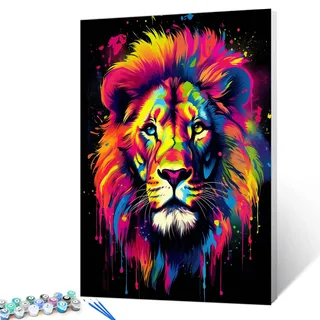 Tucocoo Löwen-Porträt Malen nach Zahlen Kits 40 x 50 cm Leinwand DIY Digitales Ölgemälde für Erwachsene mit Pinseln und Acryl-Pigment-buntes Graffiti-Tierbild für Heimdekor-Geschenke (ohne Rahmen)