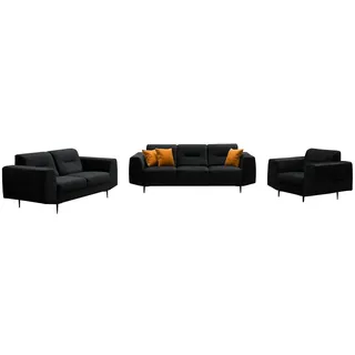 Beautysofa Polstergarnitur VENEZIA Die Lieferung beinhaltet Beiträge zur Wohnung, (Sessel + 2-Sitzer Sofa + 3-Sitzer Sofa im modernes Design), mit Metallbeine, Couchgarnituren aus Velours schwarz