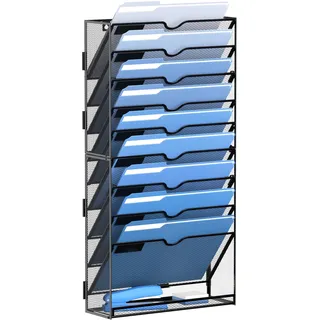 DALTACK Wandordnerhalter, 10 Etagen, zum Aufhängen, für Papiere, Post, Ordner, Klemmbrett, Zeitschriften, Organisation, für Büro, Zuhause, Netz-Metall, schwarz
