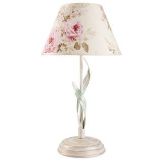 Licht-Erlebnisse Nachttischlampe LOREN, ohne Leuchtmittel, Shabby Chic Floral 34cm E27 Stoffschirm Landhaus Nachttisch Wohnzimmer bunt|grün|rosa