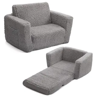 BEJOY Kindersofa Aufklappen 2 in 1 Schlafsofa, Sherpa Kindersessel, Grau | Kinder Couch Ausklappbar Kinder Sofa für Kinderzimmer Kindertags- und Geburtstagsgeschenk für Mädchen und Jungen