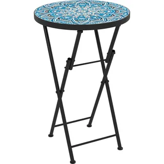Outsunny Beistelltisch klappbar Gartentisch mit Mosaik-Design, Ø35,5 x 55 cm Rund wetterfest Balkontisch aus Metall, Campingtisch Klapptisch Kaffeetisch für Wohnzimmer Büro Outdoor Indoor, Blau   Aosom