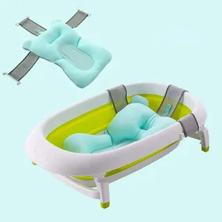 belupai Baby Badematte, Faltbare Neugeborenen Badewanne Kissen, Anti-Rutsch Baby Bad Kissen Matten, Neugeborene Dusche Badewanne Unterstützung Sitzmatte (Hellblau)