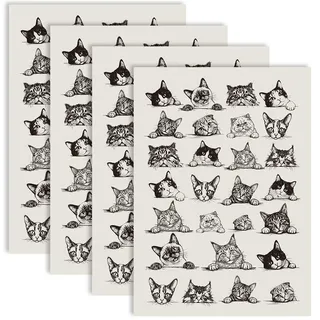 PRESSINART 4Stk Katzen Transferpapier für Keramik 21 x 15 Zoll, Keramik Unterglasur Abziehbilder Niedliche Tiere Katzenmuster Wasserschiebefolie Glasur Bögen für DIY Ton Porzellan Emaille Dekoration