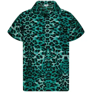 King Kameha Funky Hawaiihemd Kinder Jungen Mädchen Kurzarm Fronttasche Hawaii-Print Unisex Leopard Muster - 10 Jahre