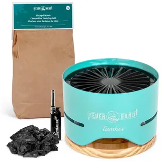 Feuerhand Holzkohlegrill Feuerhand Tamber Tischgrill + 1 kg spezial Holzkohle fast rauchfrei grün