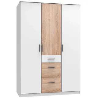 Boxxx Kleiderschrank, Weiß, Eiche, Holzwerkstoff, 5 Fächer, 3 Schublade(n) Schubladen, 135x199x58 cm, Made in Germany, Typenauswahl, Beimöbel erhältlich, umfangreiches Zubehör in verschiedenen Größen Holzdekoren erhältlich, Schlafzimmer, Kleiderschränke, Kleiderschränke 3-türig