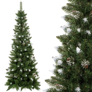 SPRINGOS Künstlicher Weihnachtsbaum Diamantkiefer Slim Kunstschnee und Zapfen 220 cm
