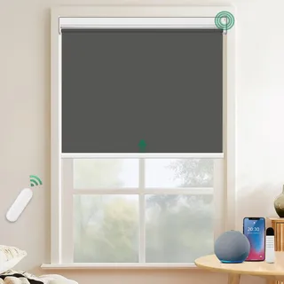 Allesin Elektrische Rollos, Verdunklungsrollo mit Fernbedienung & Motor, B65 x H150 cm anthrazit, Metal Klemmträger ohne Bohren & mit Bohren, Fensterrollo Innen Sonnenschutz Smart Home