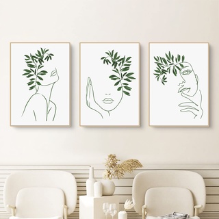 EXQULEG 3 Poster Set Grün Natur Pflanzen,Wanddeko Wohnzimmer & Schlafzimmer, Badezimmer Wandbilder ohne Bilderrahmen (A,40x50cm)