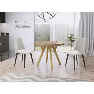 WFL GROUP Esstisch Mateo ausziehbar rund modern mit goldenen Holzbeinen (MADE IN EU, erhältlich in zwei Größen – 100/100 cm, ausziehbar auf 150/200 cm), platzsparender Tisch für kleine Küche, Esszimmer oder Wohnzimmer braun
