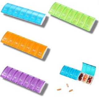 4er-Pack Tablettenbox 7 Tage,Pillendose 7 Tage Medikamententeiler,Vitamin Tablettenbox 7 Tage Klein,Pillen-Organizer,Medikamentenaufbewahrung Pillenbox 7 Tage,Geeignet FüR Die Aufbewahrung Tragbarer