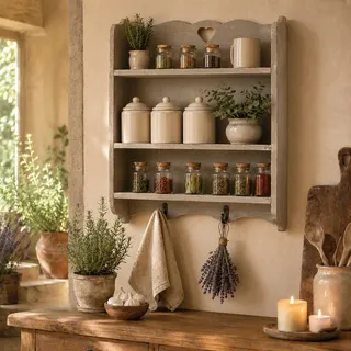 Wandregal Holz Shabby Chic Landhaus Gewürzregal Küchenregal mit Haken Vintage