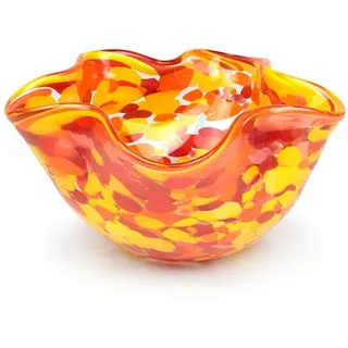 Cá d'Oro Dekorative Glasschale im Murano-Stil, orangefarben, Konfetti-Effekt, mundgeblasen, Kunstglas-Kristall für Zuhause, Raumdekoration und Tafelaufsatz – gewellt
