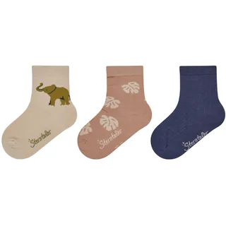 Sterntaler Baby Socken 3er Pack Elefant – Baby- und Kinder-Socken im 3er Pack mit Umschlag, Innenfrottee, Elefanten-, Blätter- & Rippen-Motive, Beige, Größe 30 - 30
