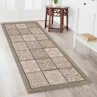 GUOJUN Teppichläufer Waschbar rutschfest 60 x 400 cm Rutschhemmender Gelrücken Modern Teppichläufer, Fußmatte Weich Schmutzabweisend, Kurzflor für Schlafzimmer Wohnzimmer, D