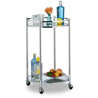 Relaxdays Servierwagen rund Silber Silber,Transparent