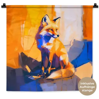 MuchoWow Wandteppich Fuchs - Orange - Formen - Abstrakt, Quadratisch, Höhe: 3 mm, Wand Teppich, Deko für an den Wand, 60x60 cm Quadratisch | 60 cm x 60 cm x 3 mm
