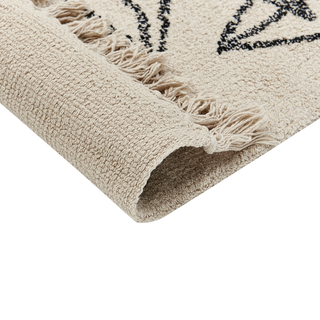 Teppich Baumwolle beige / schwarz 160 x 230 cm Blumenmuster Kurzflor SAZLI